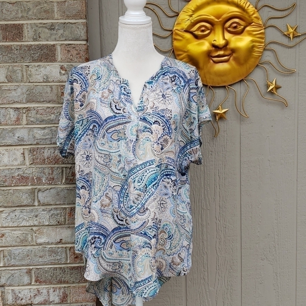 Cato Hi-Lo Tunic Top Oversized Lg Paisley EUC